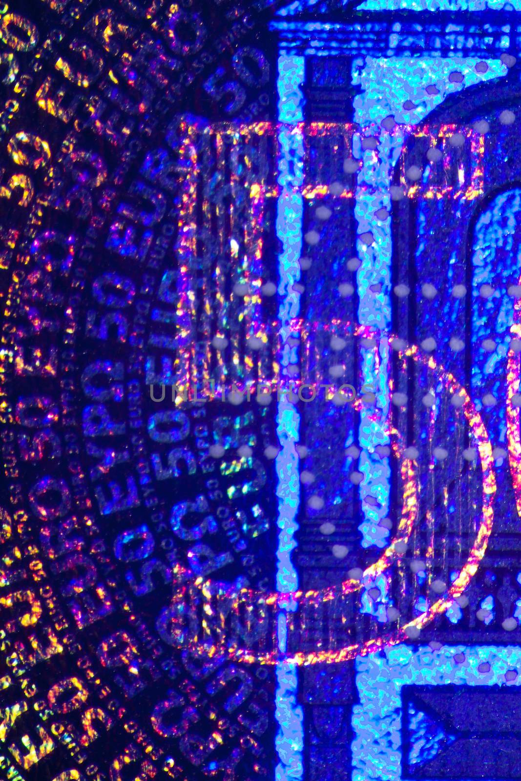 Micro Photo of a Hologram on an Euro Bill