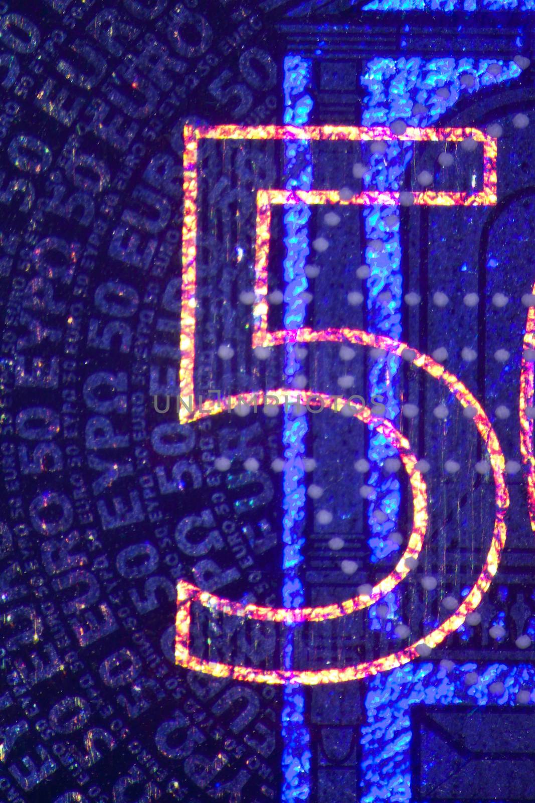 Micro Photo of a Hologram on an Euro Bill