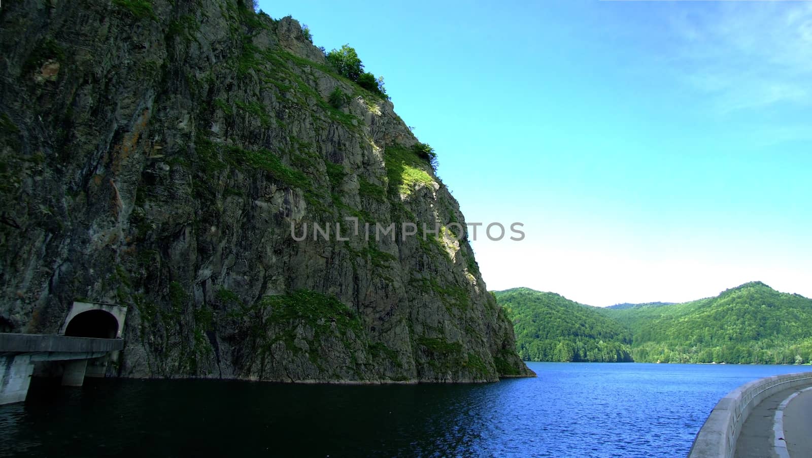 Vidraru Dam and Vidraru Lake in the Carpathian Mountains Romania