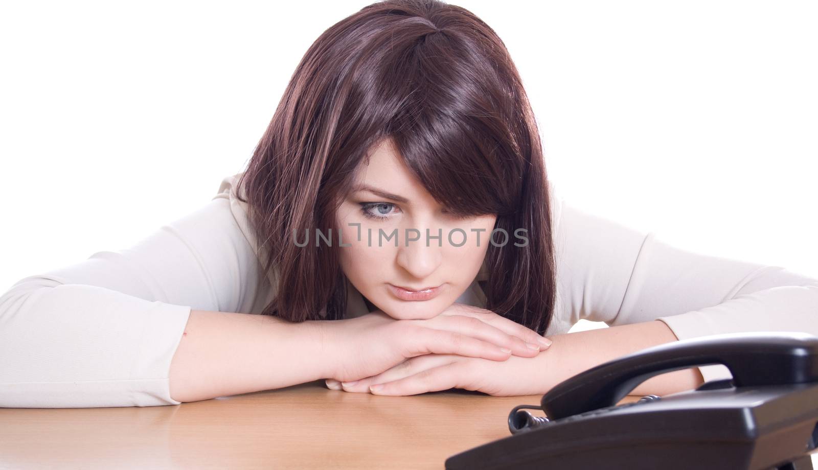 Young beautiful woman waiting for call isolated