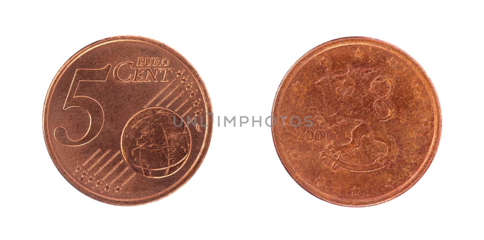 5 euro cent coin, isolated on white