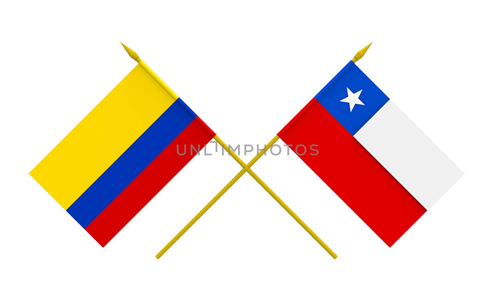 Flags of Chile and Colombia, 3d render, isolated on white