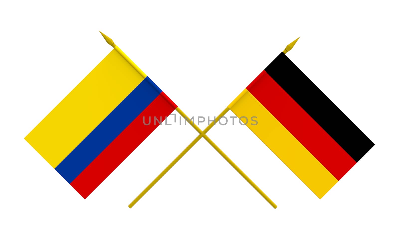 Flags of Germany and Colombia, 3d render, isolated on white