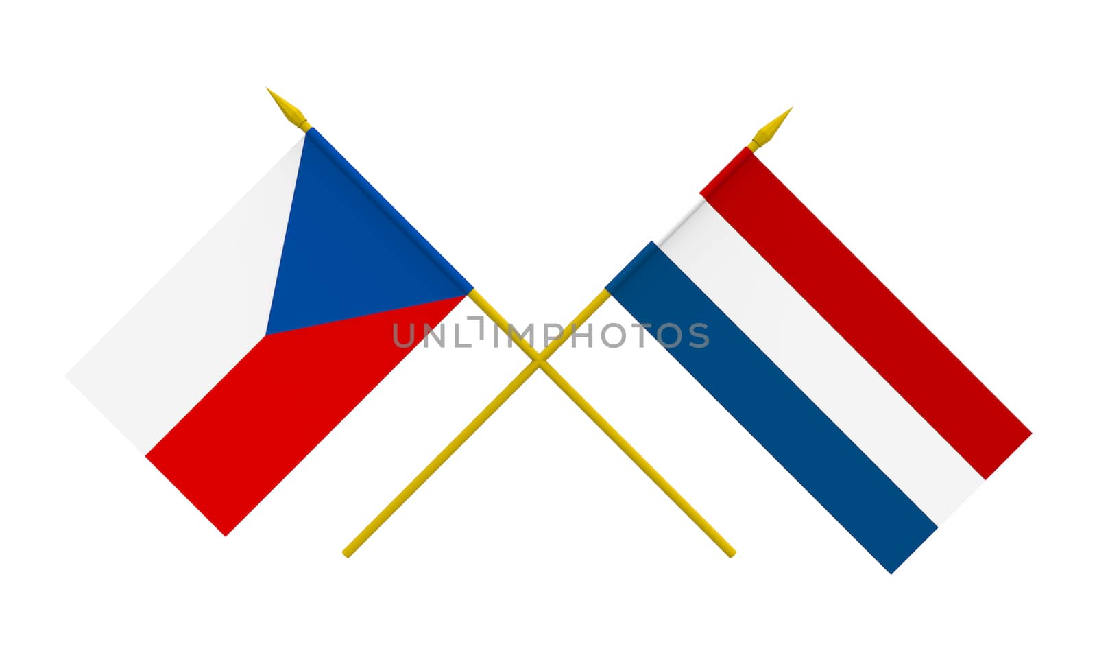 Flags of Czech Republic and Netherlands, 3d render, isolated on white