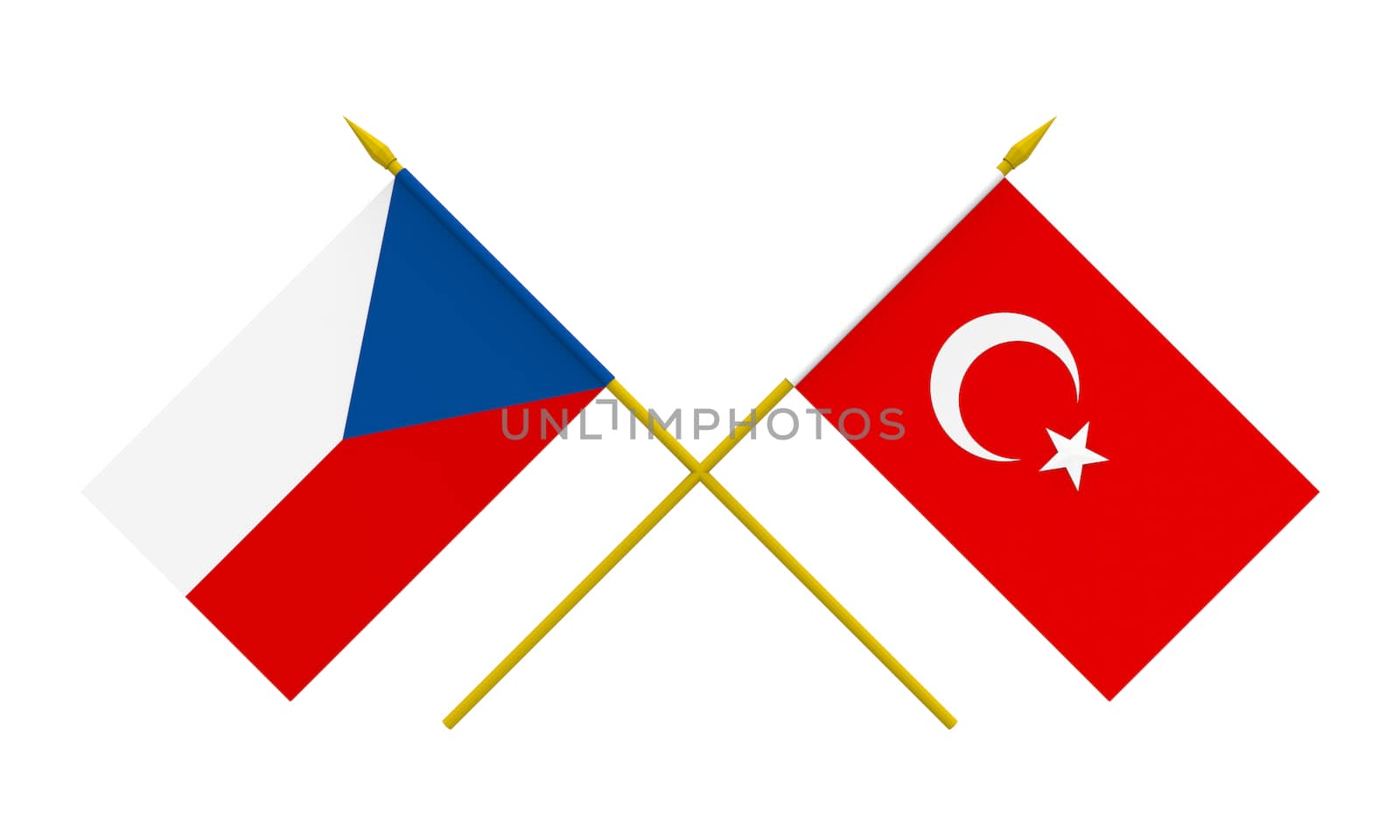 Flags of Czech Republic and Turkey, 3d render, isolated on white