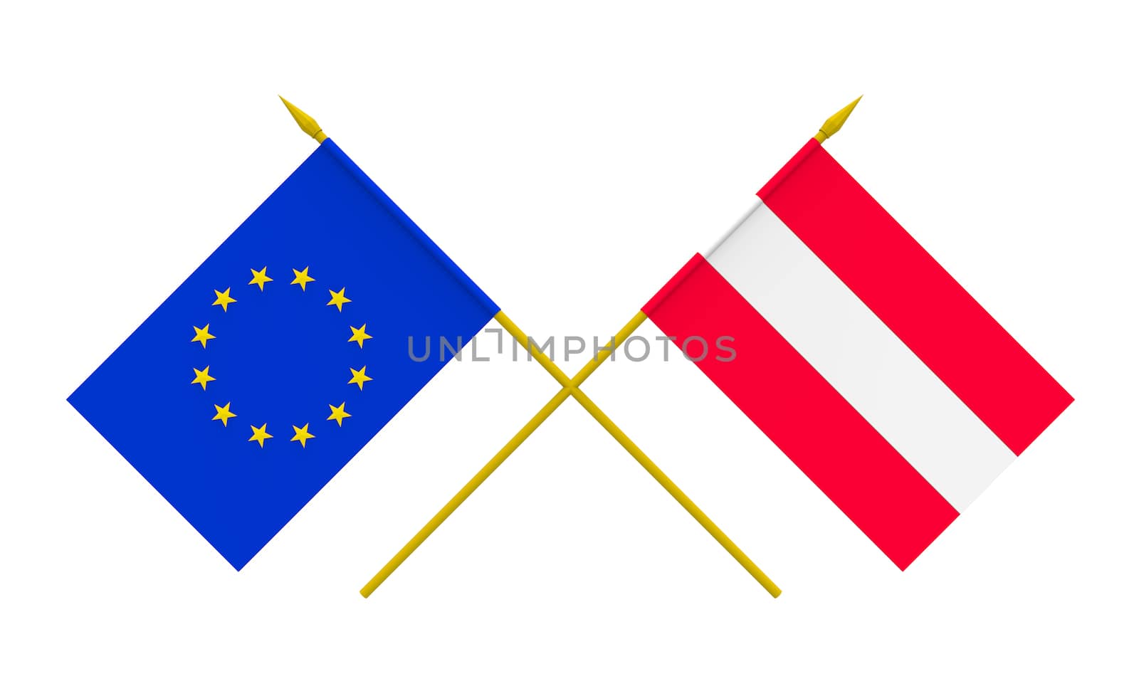 Flags of Austria and European Union, 3d render, isolated on white