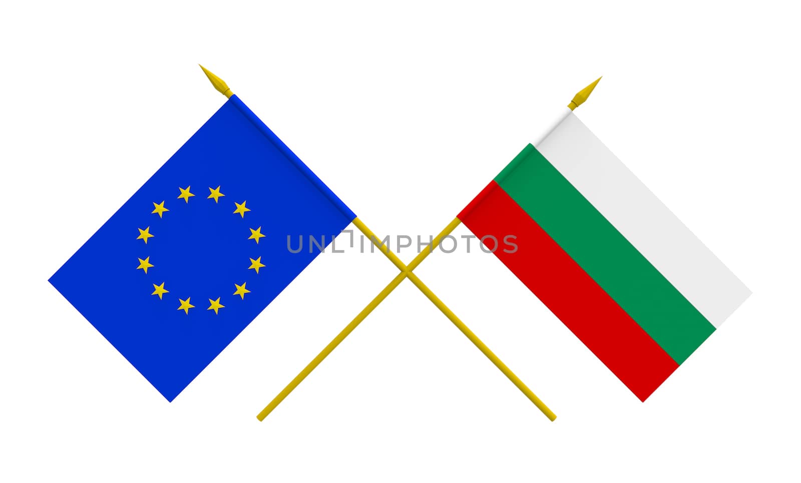 Flags of Bulgaria and European Union, 3d render, isolated on white