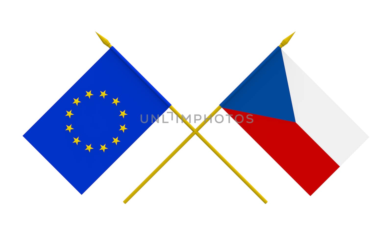 Flags of Czech Republic and European Union, 3d render, isolated on white