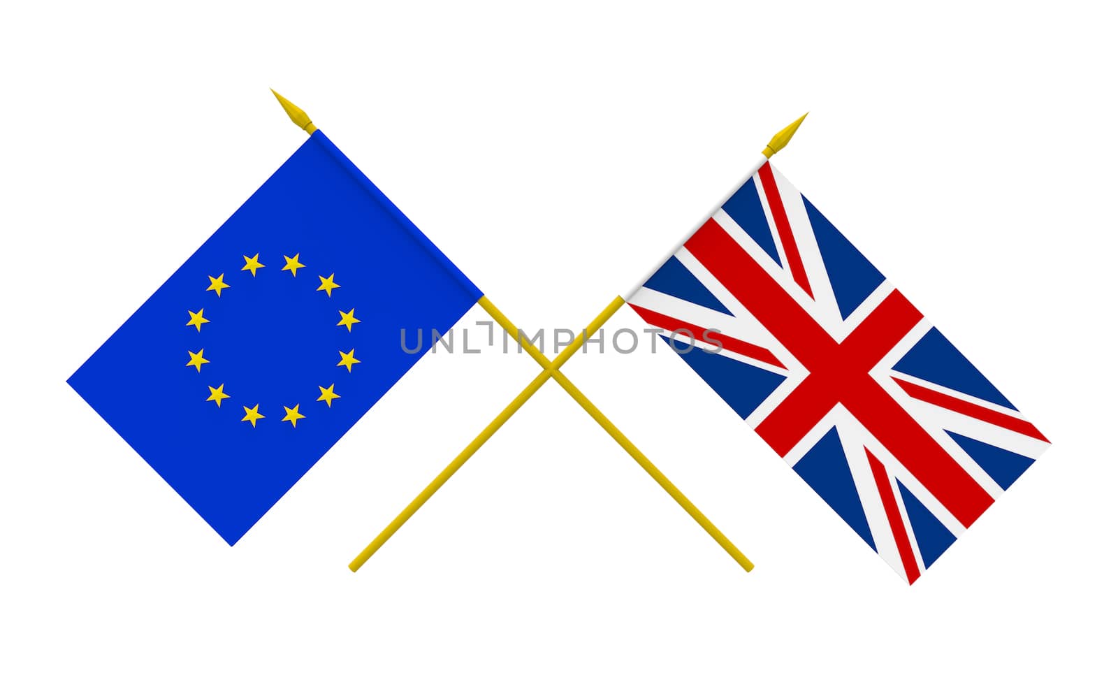 Flags of United Kingdom and European Union, 3d render, isolated on white