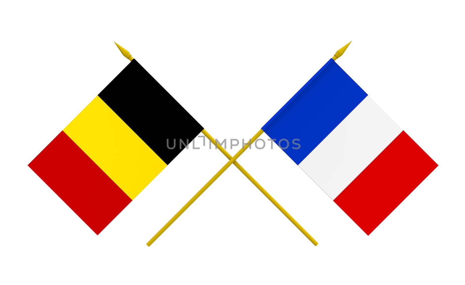 Flags of France and Belgium, 3d render, isolated on white