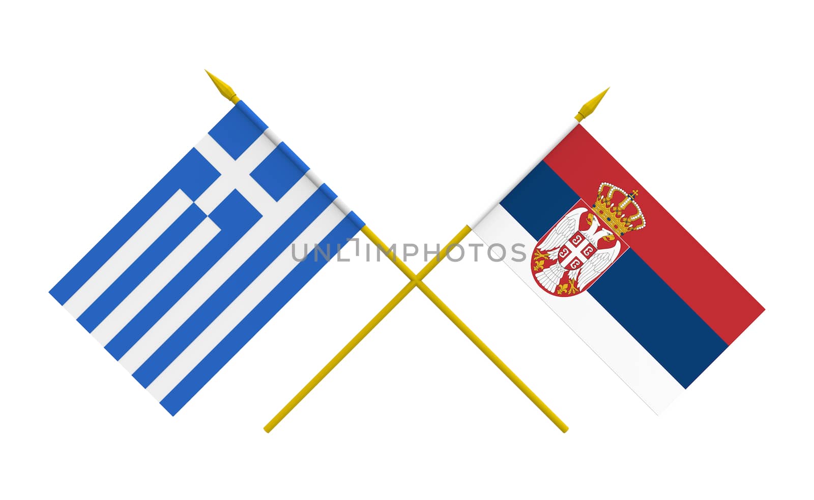 Flags of Greece and Serbia, 3d render, isolated on white