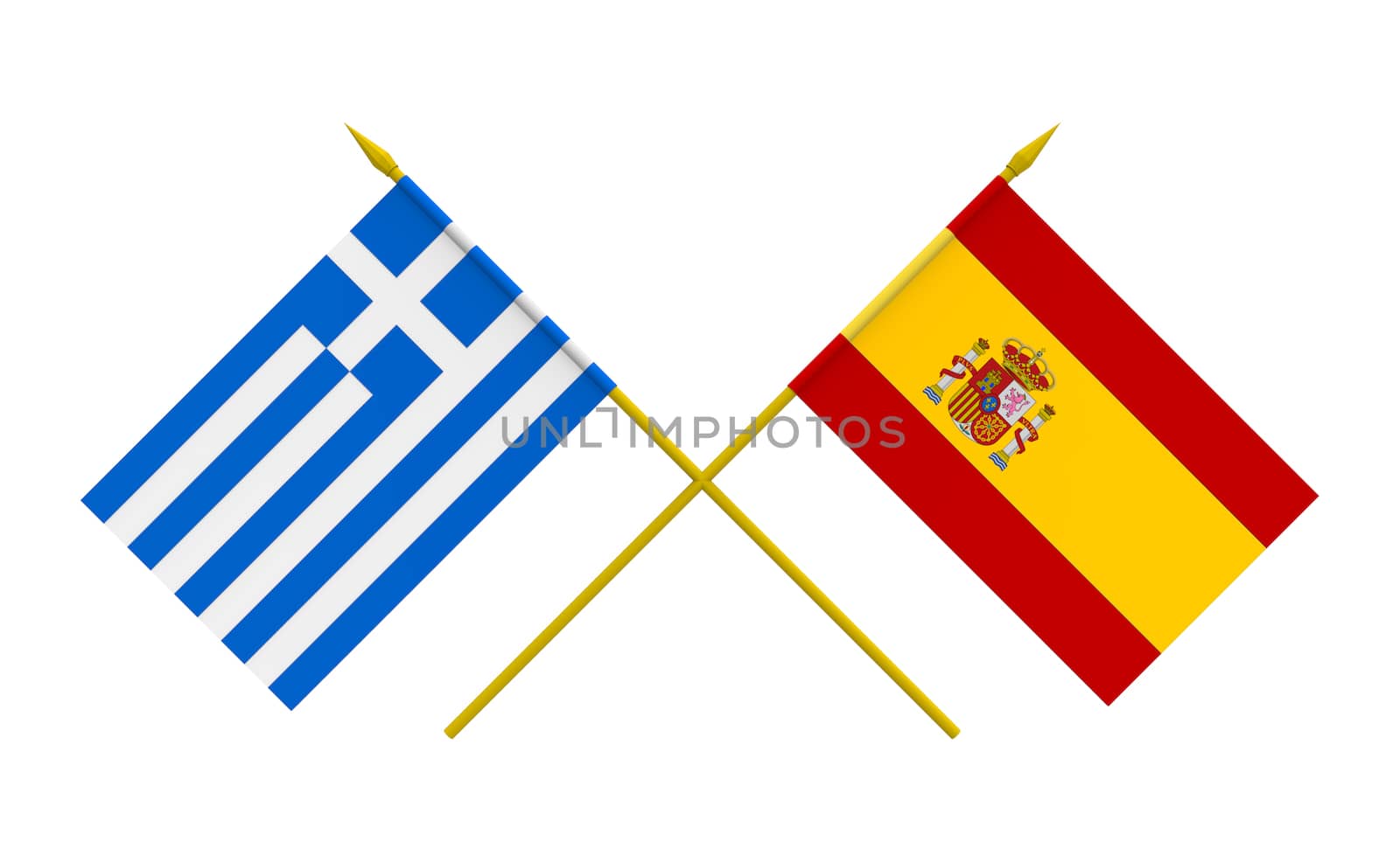 Flags of Greece and Spain, 3d render, isolated on white