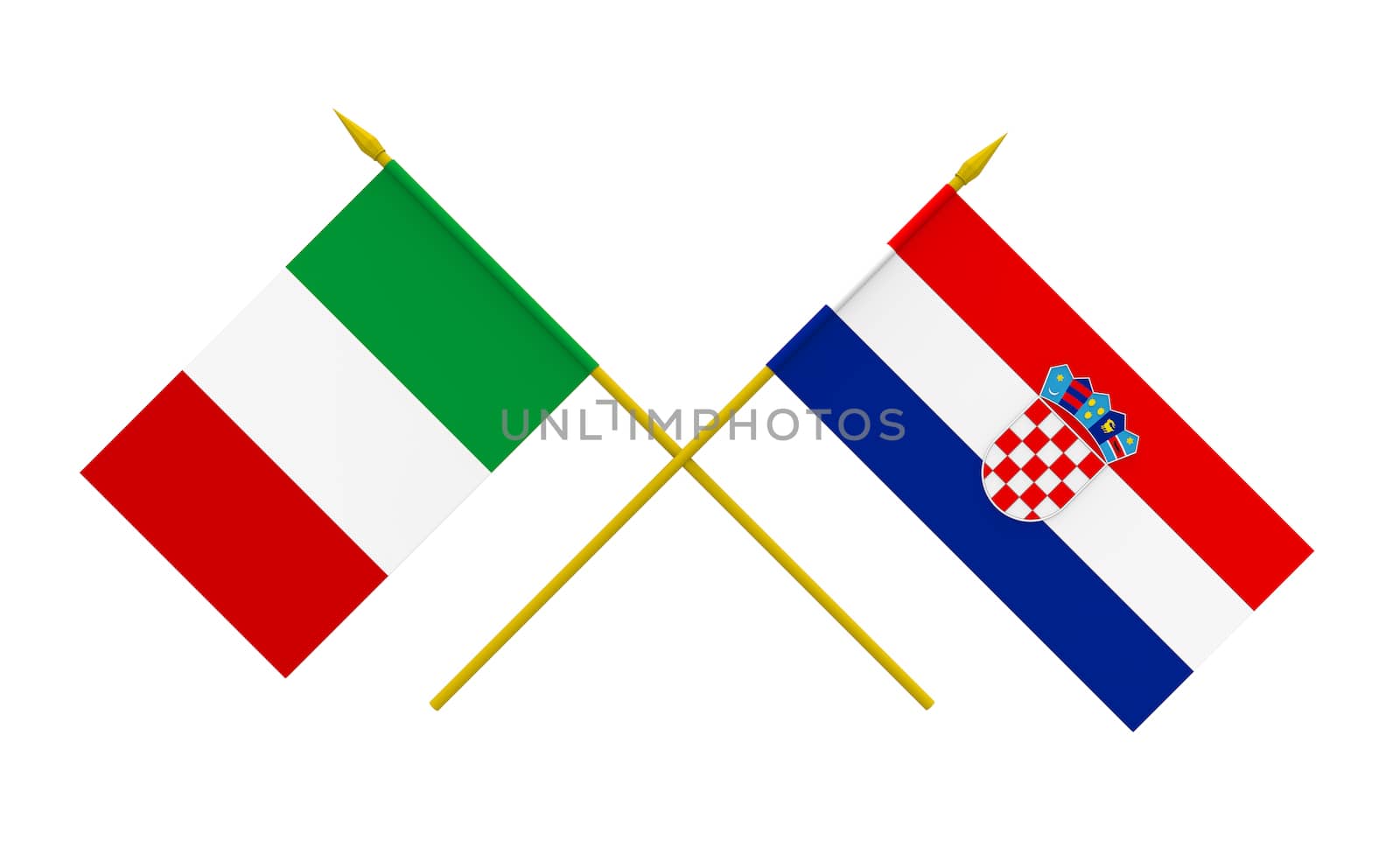 Flags of Italy and Croatia, 3d render, isolated on white