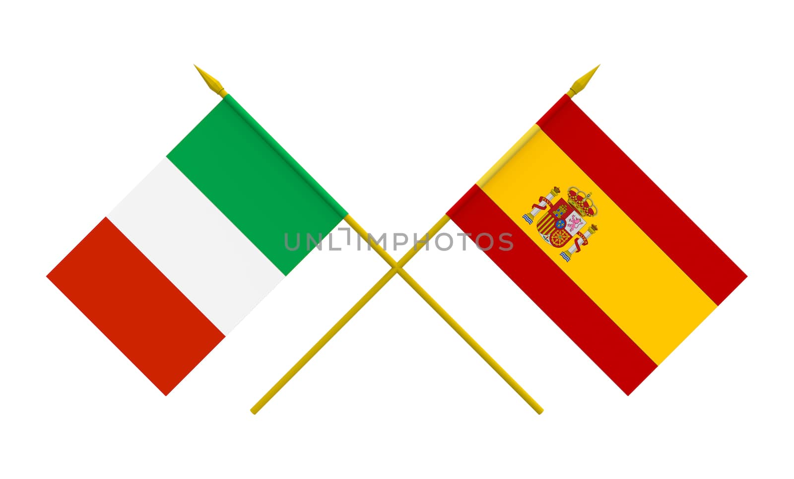 Flags of Italy and Spain, 3d render, isolated on white