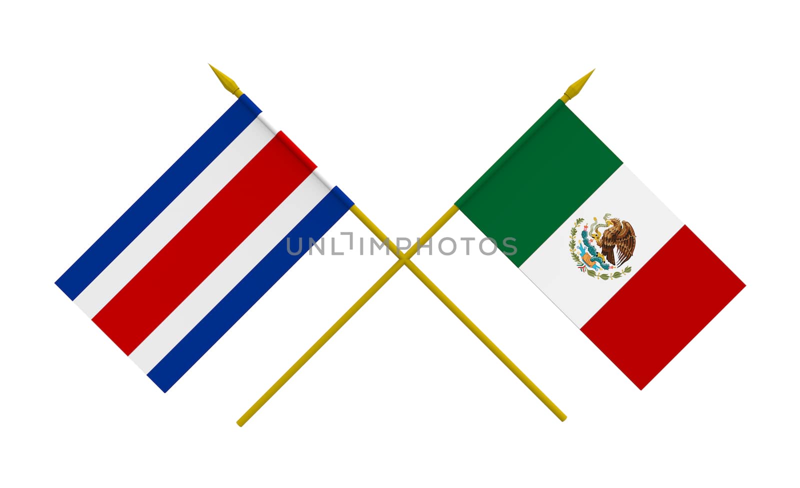 Flags of Mexico and Costa Rica, 3d render, isolated on white