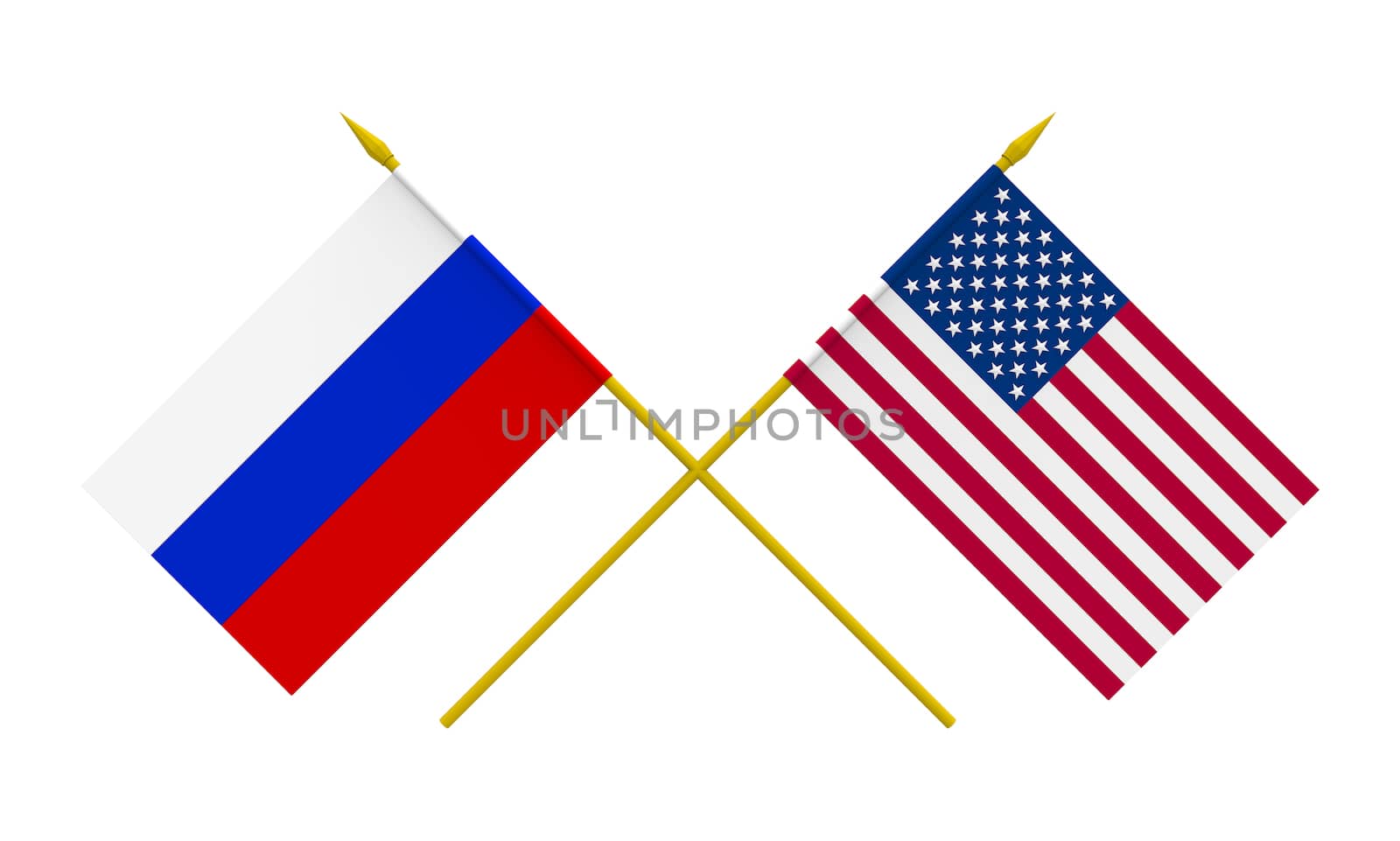 Flags of USA and Russia, 3d render, isolated