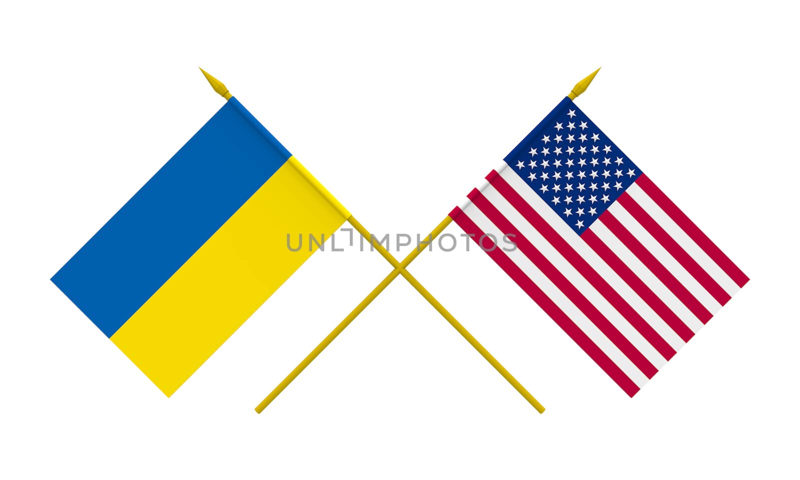 Flags of USA and Ukraine, 3d render, isolated on white
