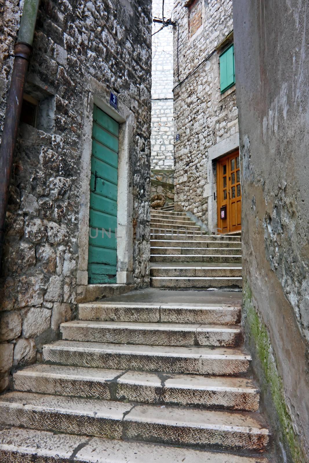 Narrow alley in Sibenik. Sibenik is historic old town on the Adriatic coast of Croatia