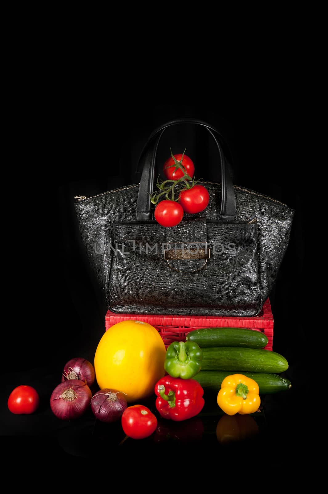 Modern fashion woman bag with vegetables