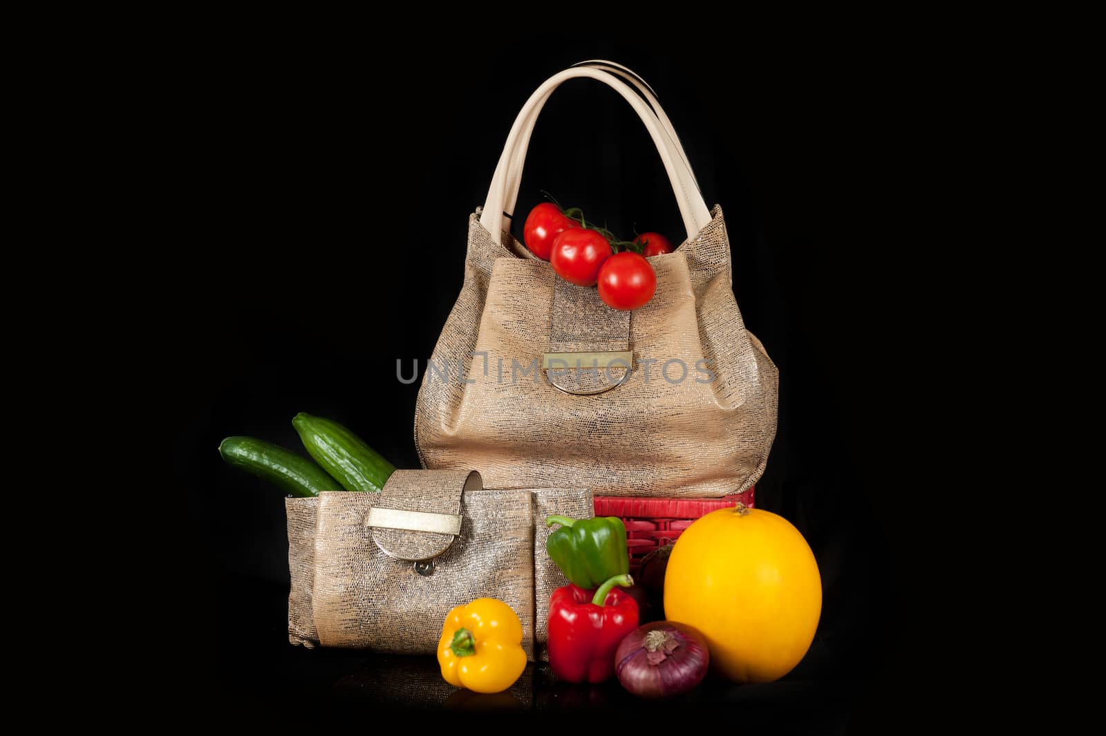 Modern fashion woman bag with vegetables