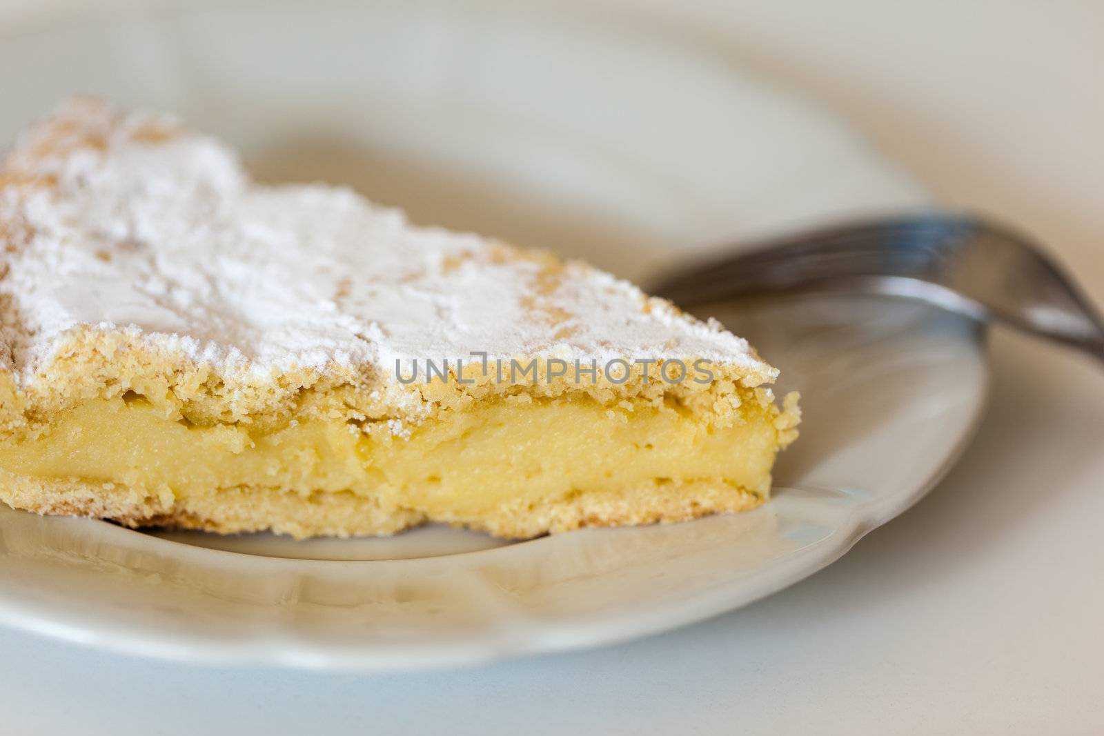 a delicious homemade Custard Cake on a white plate