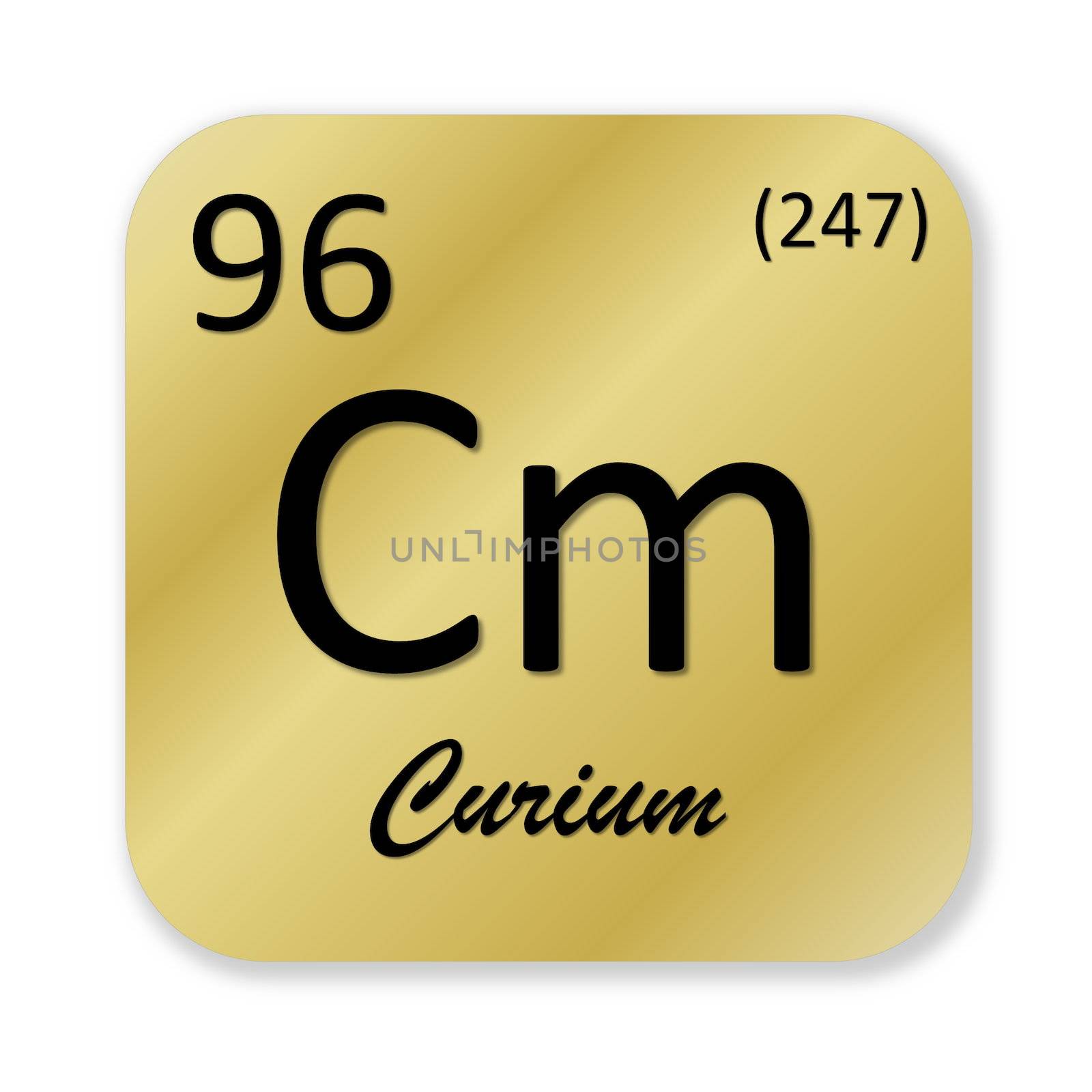 Black curium element into golden square shape isolated in white background