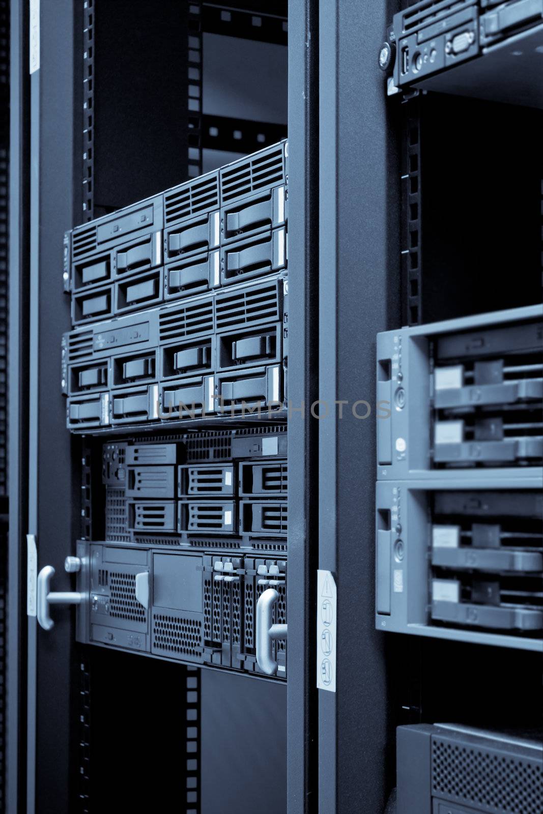 Network servers hdd in a data center. Swallow depth of field