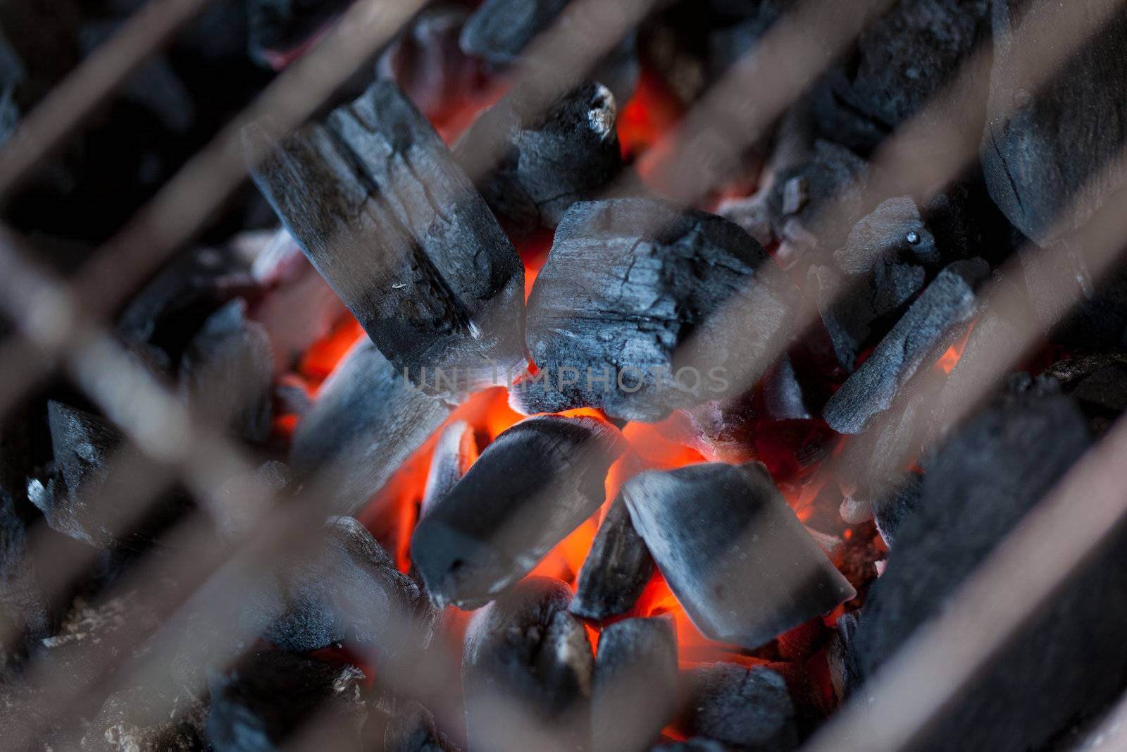 burning coal in a barbecue