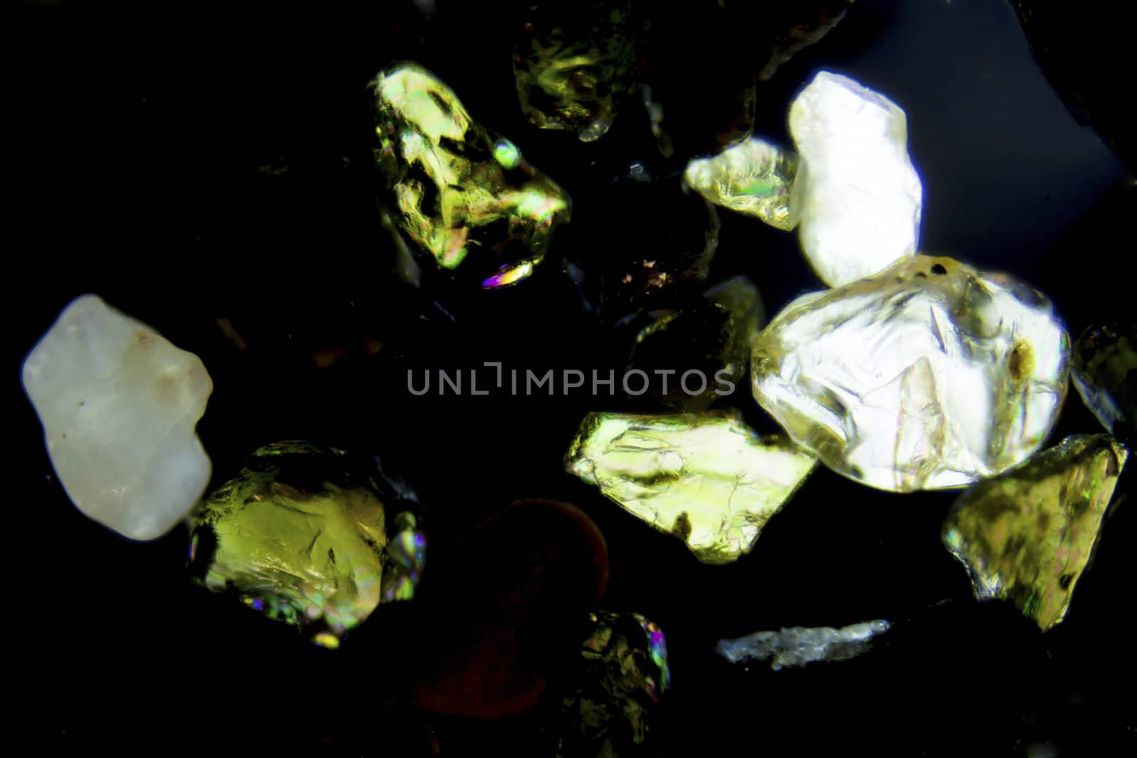 Micro photography of sand grains in polarized light