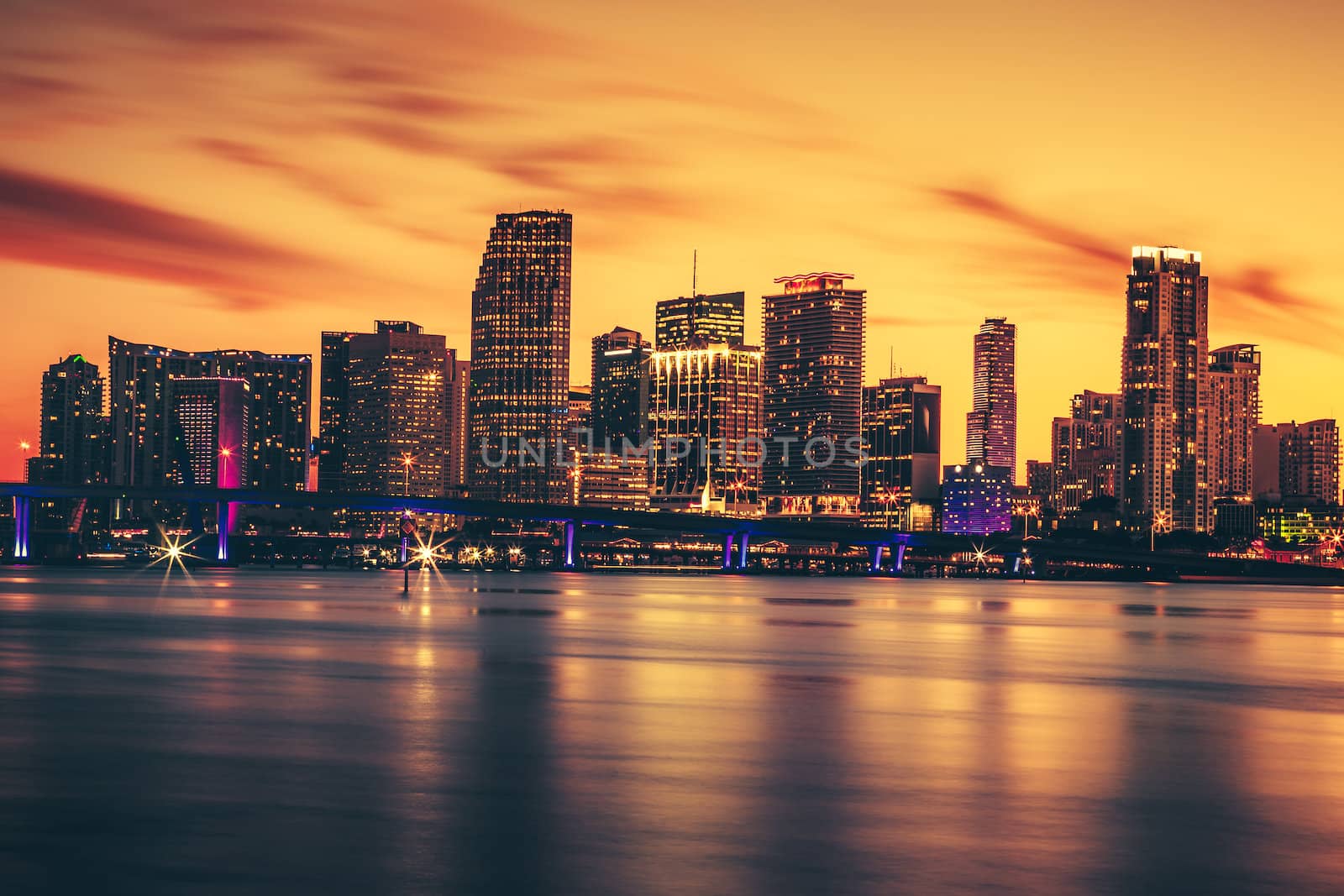 CIty of Miami at sunset, USA