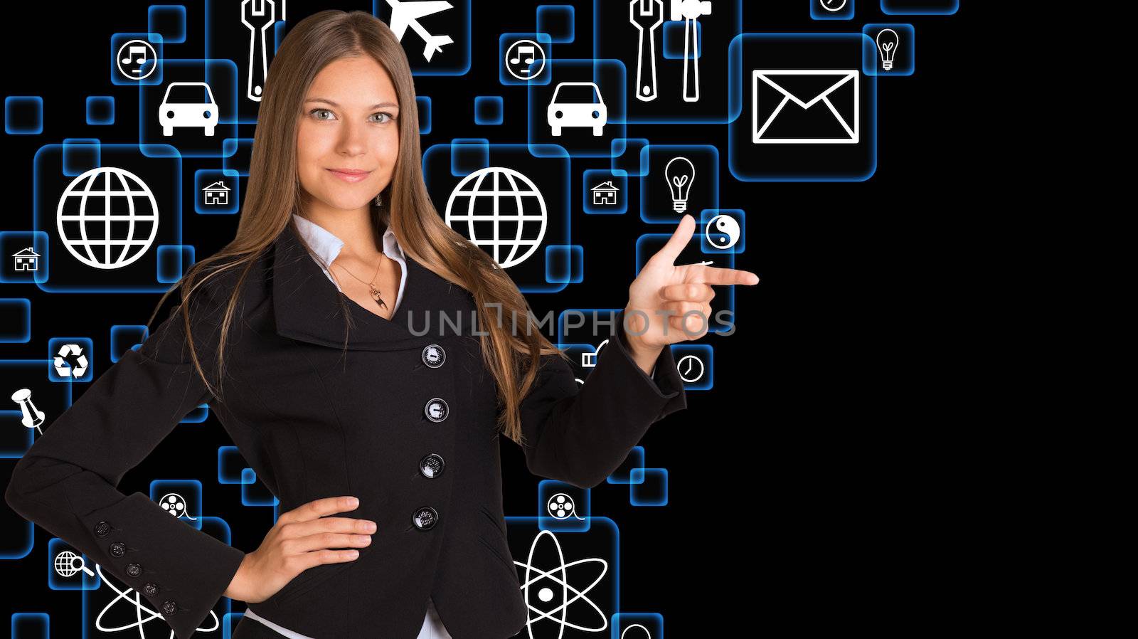 Businesswoman in suit and application icons by cherezoff