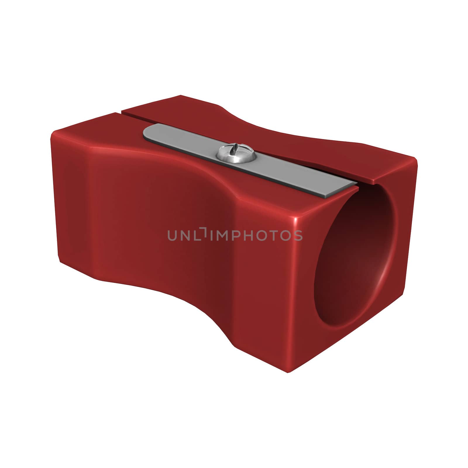 3D digital render of a red sharpener isolated on white background