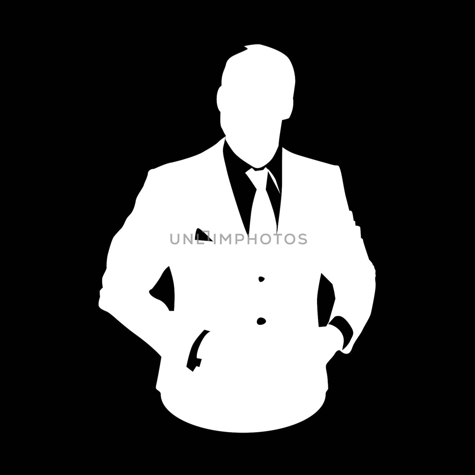 Graphic illustration of a man in business suit as user icon, stencil avatar