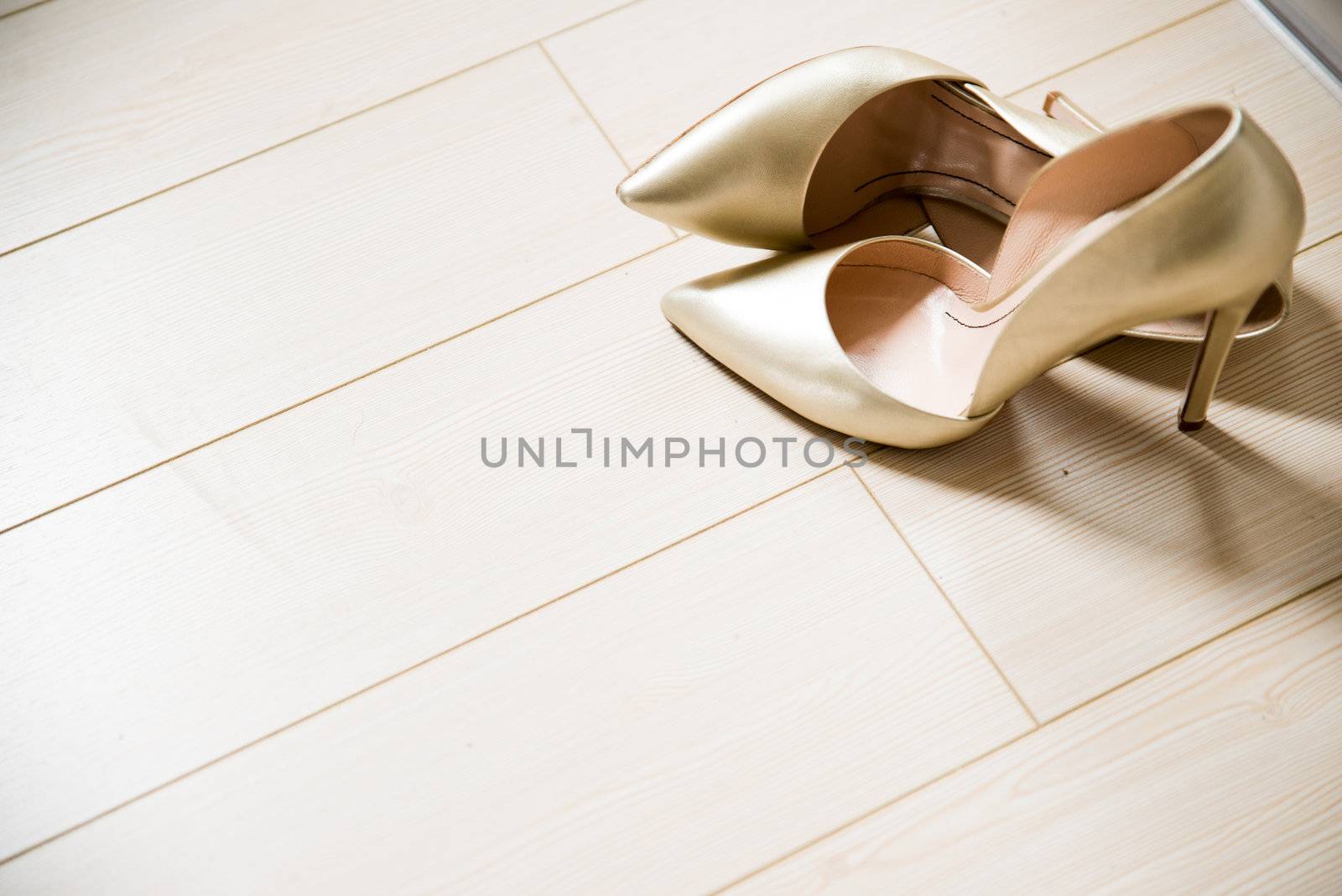 Woman glamour shoes isolated on wood texture