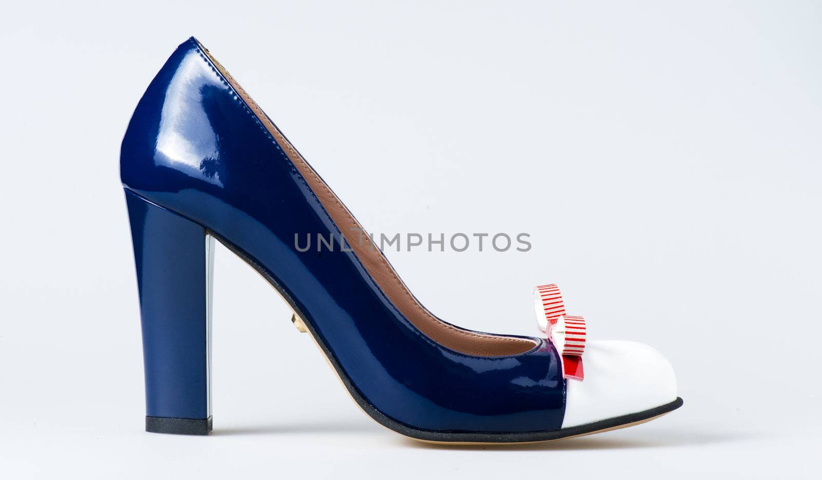 Woman blue shoes on white background