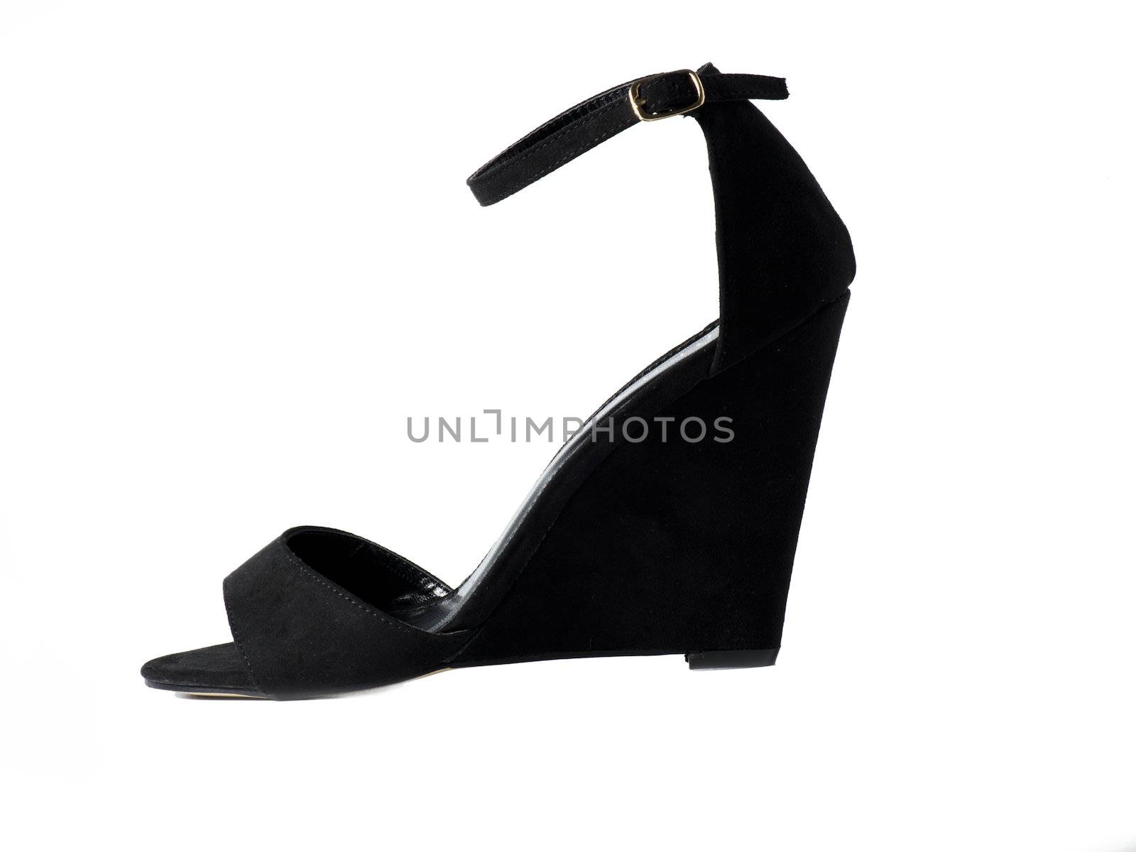 Woman black shoes on white background