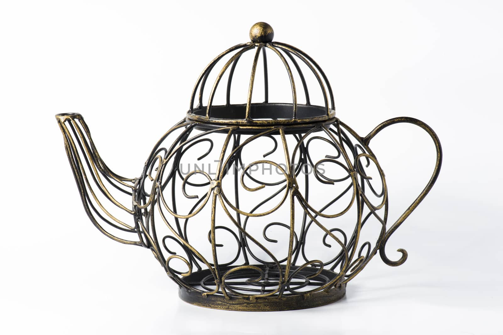 Metal wireframe teapot on white for decoration