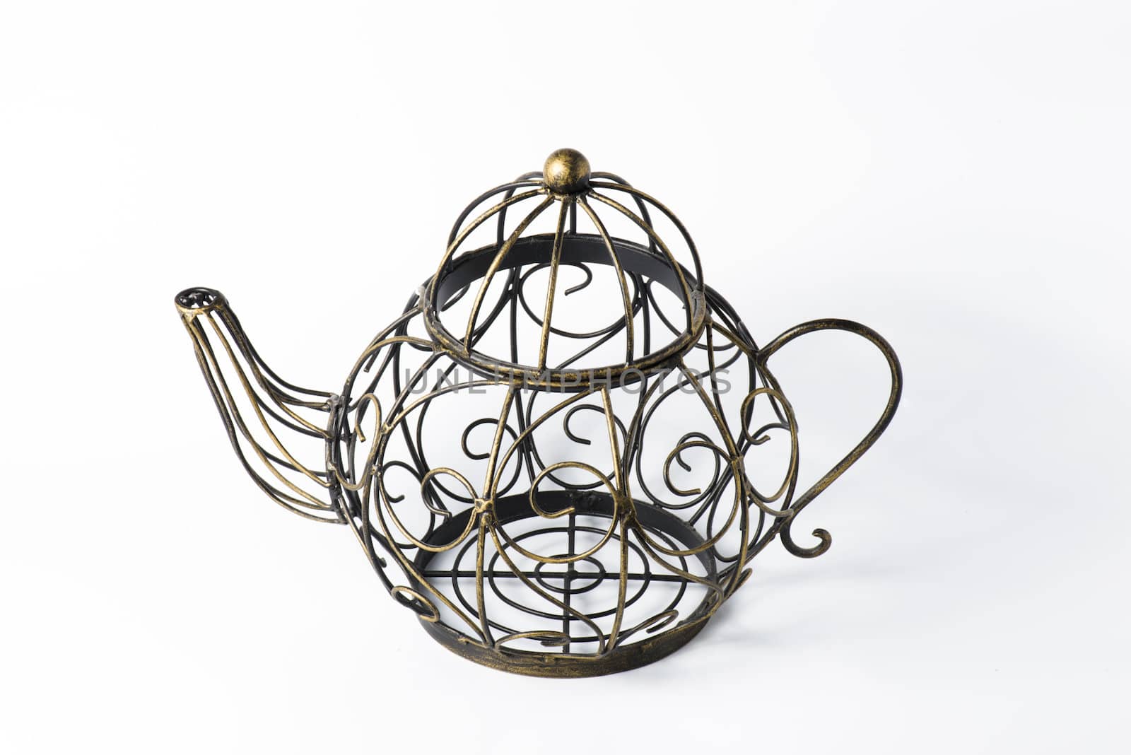 Metal wireframe teapot on white for decoration