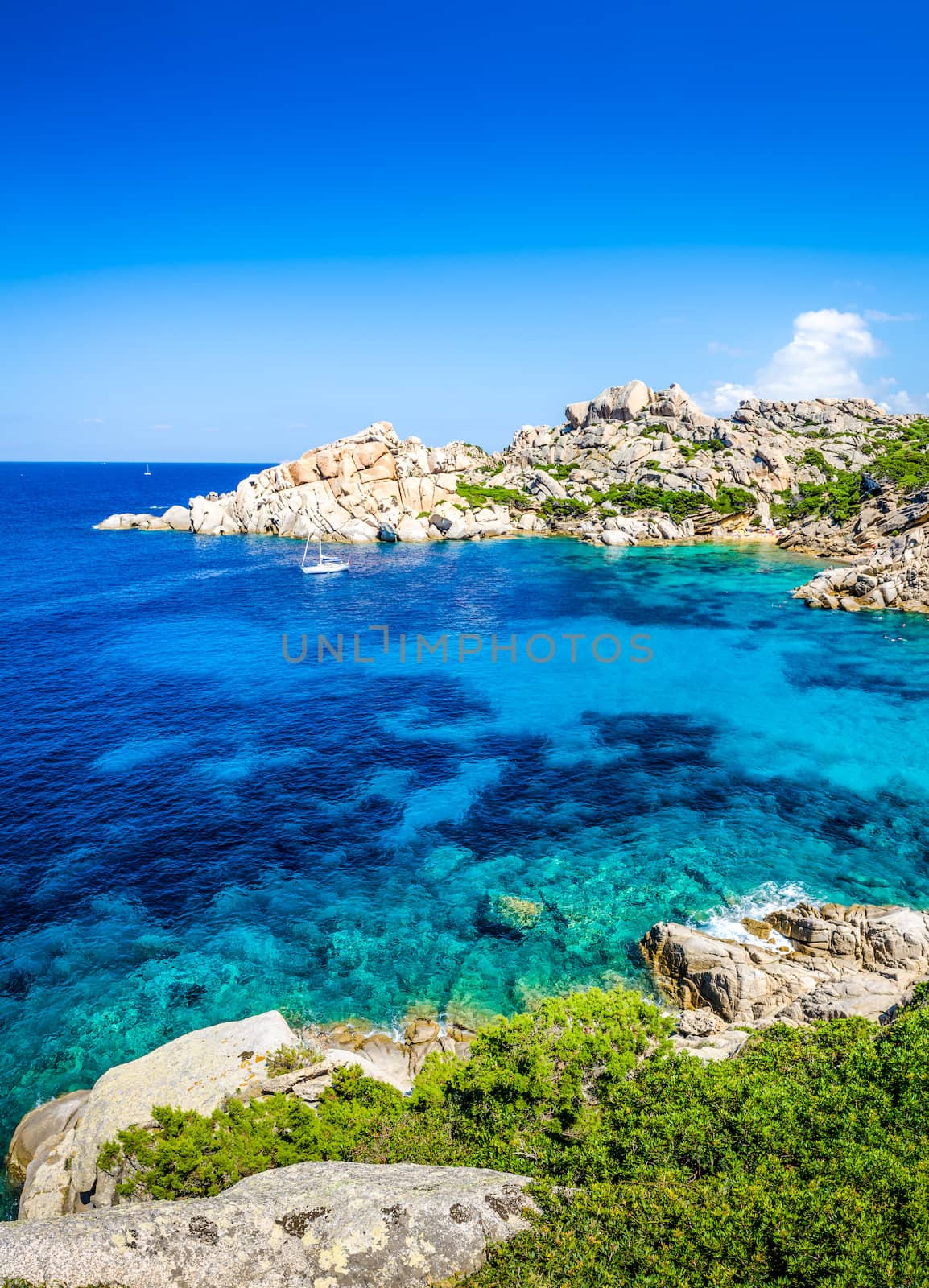 Beautiful rocky ocean bay with turqouise water, Sardinia, Italy