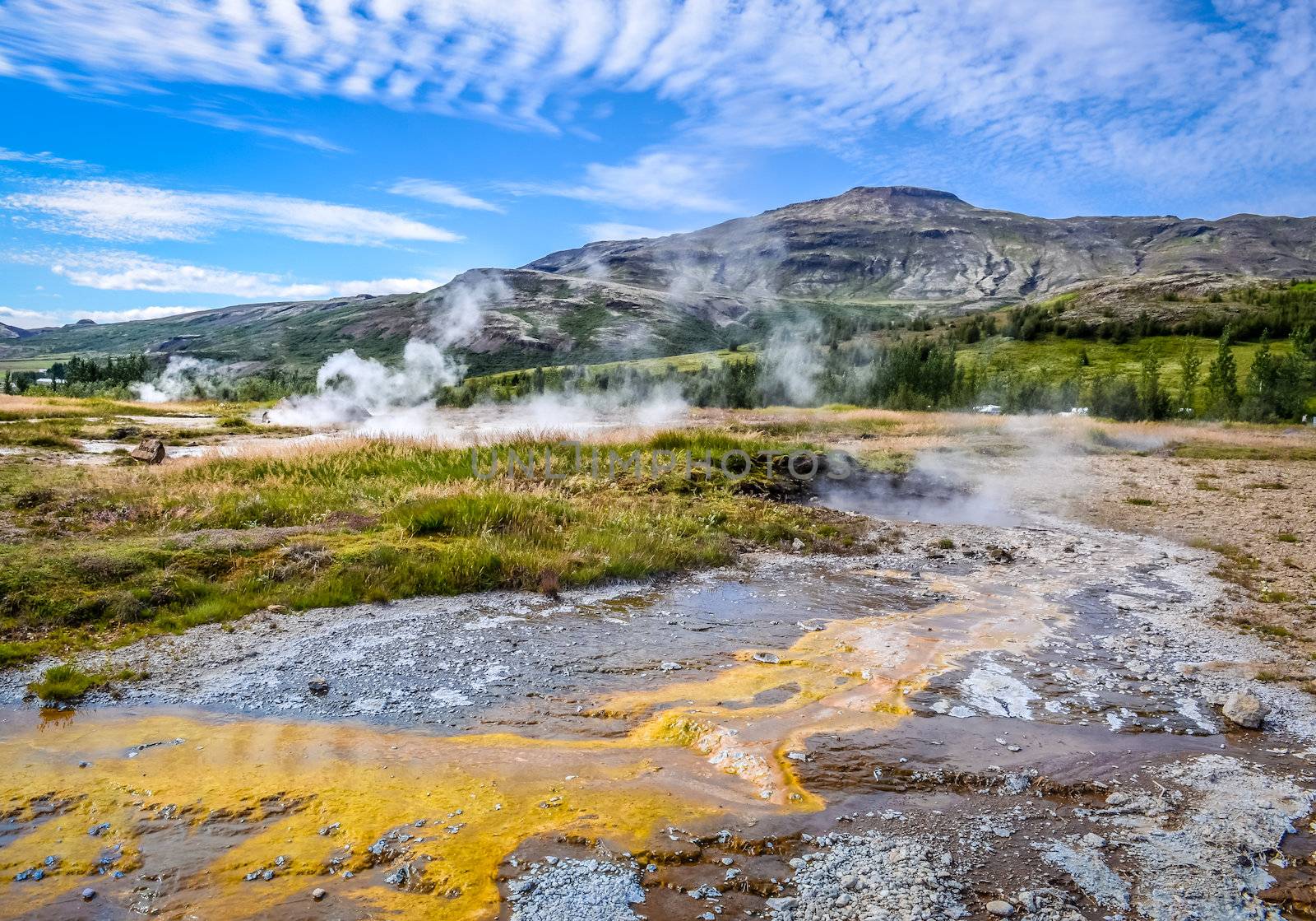 Detail of colorful geothermal active fields in Geysir area, Iceland