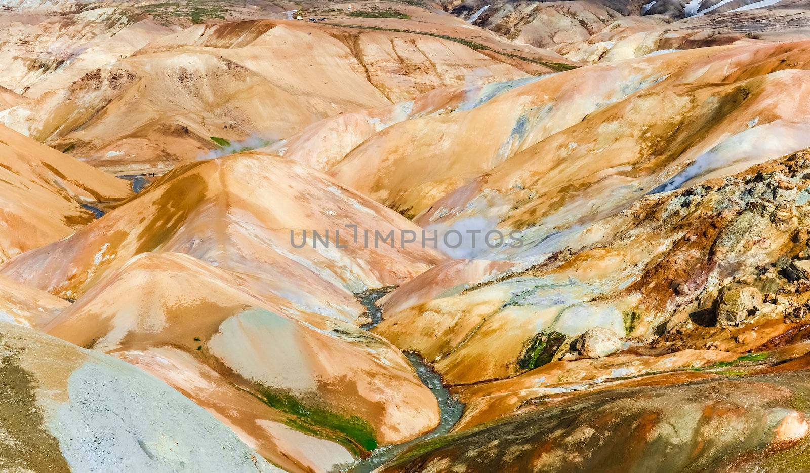 Colorful geothermal hot spring field hills in Kerlingafjoll, Ice by martinm303