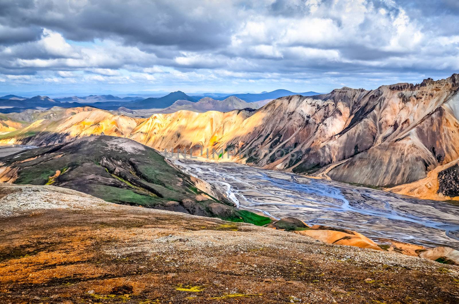 Scenic landscape view of Landmannalaugar colorful mountains by martinm303