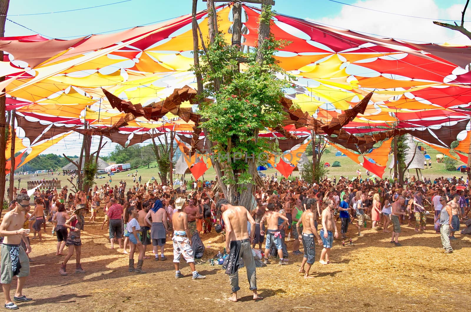 OZORA, HUNGARY - AUGUST 01: People dancing on Ozora Festival, on by anderm