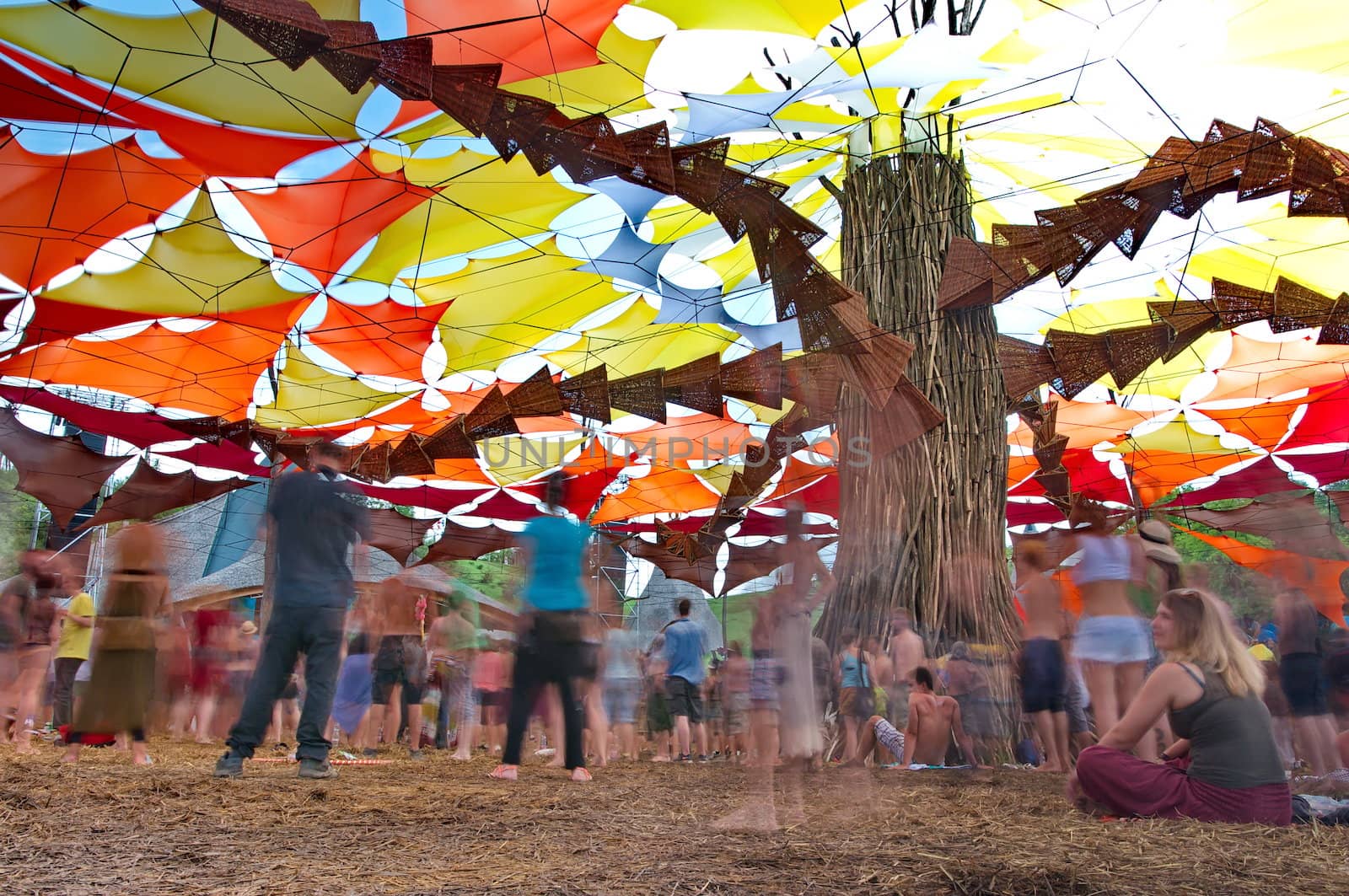 OZORA, HUNGARY - AUGUST 01: People dancing on Ozora Festival, one of the greatest psychedelic music gathering in Euorpe. Ozora, Hungary, Europe August 01, 2014.