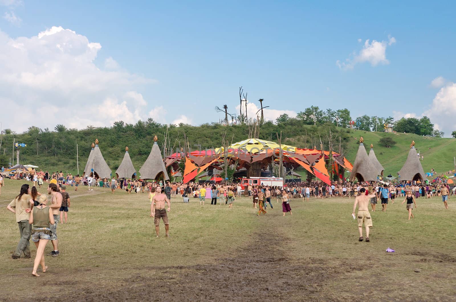 OZORA, HUNGARY - AUGUST 01: Main stage on Ozora Festival, one of the greatest psychedelic music gathering in Euorpe. Ozora, Hungary, Europe August 01, 2014.