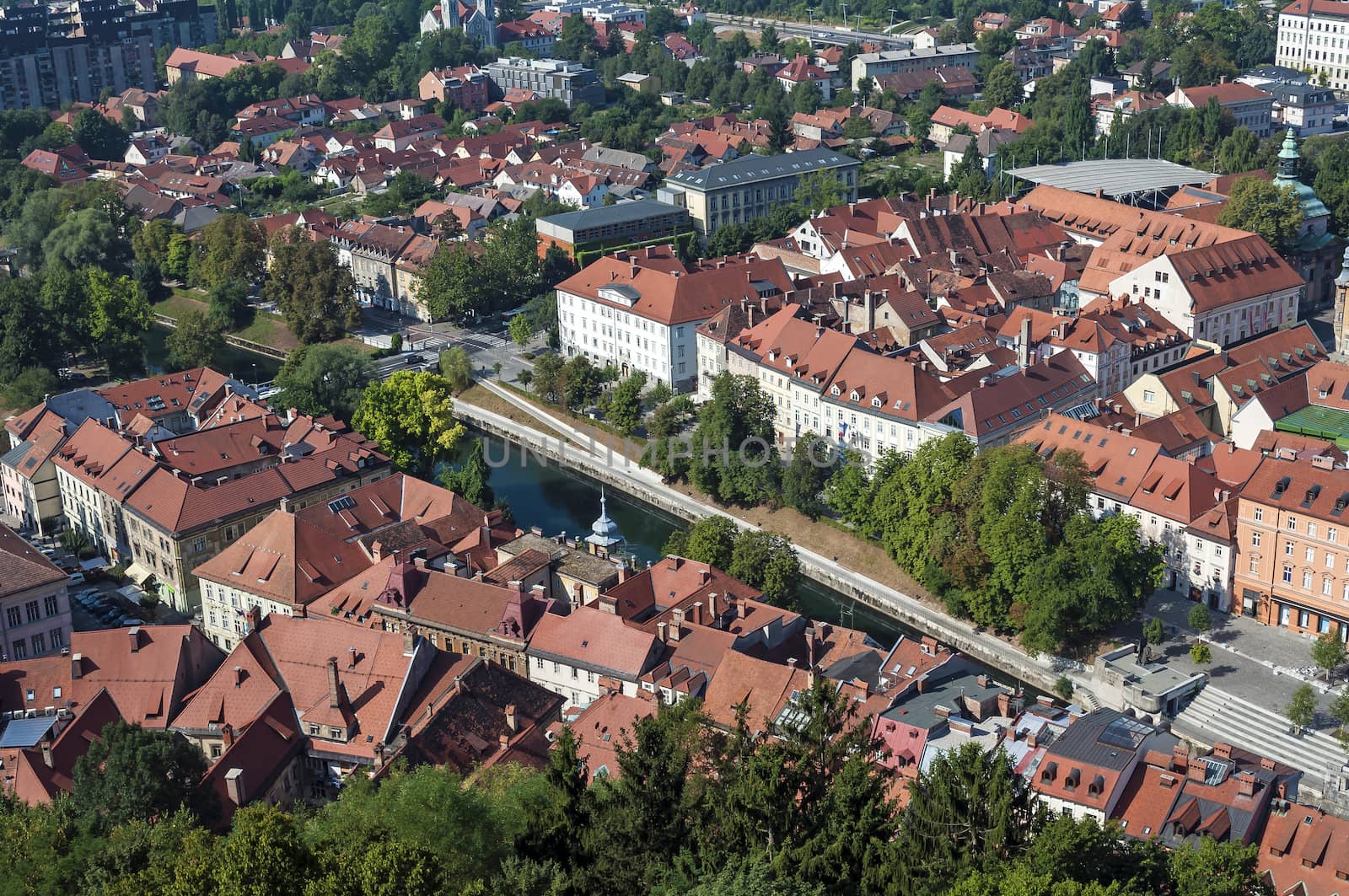 High angle view of Ljubljana, Capital City of Slovenia.