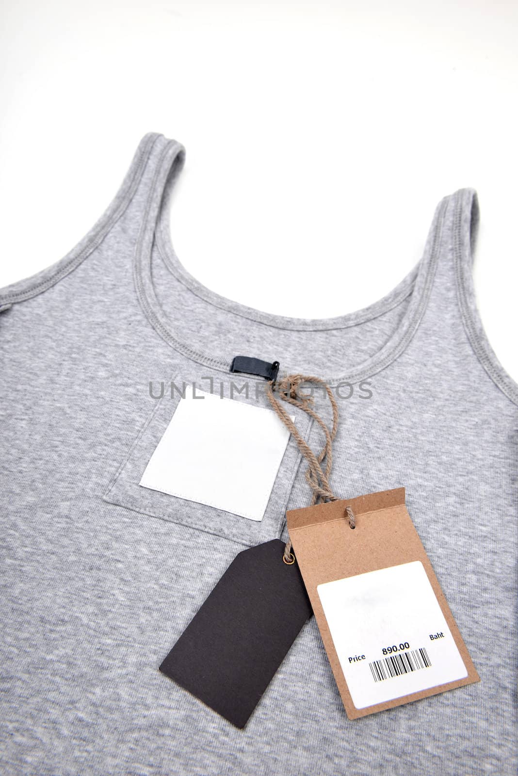 undershirt with price tag on white background