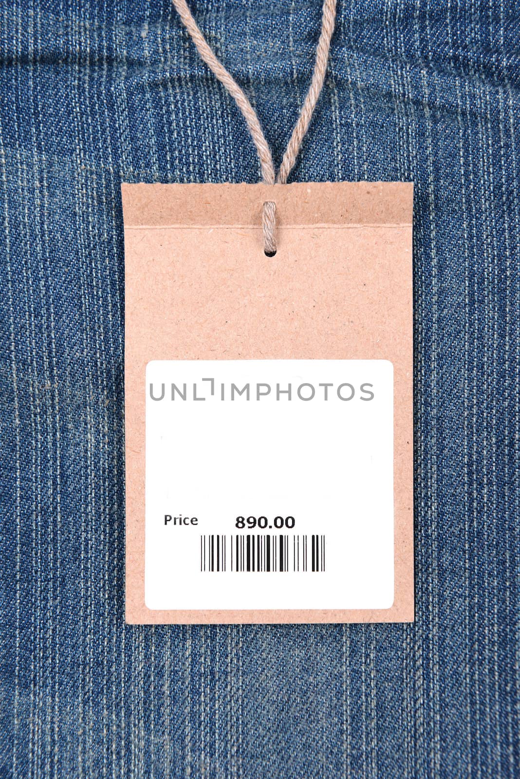 price tag with barcode on  jeans textured