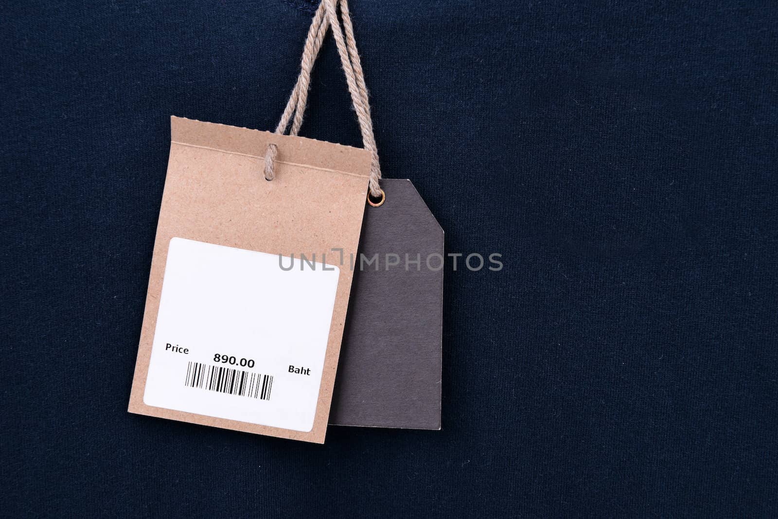 price tag with barcode on  t shirt