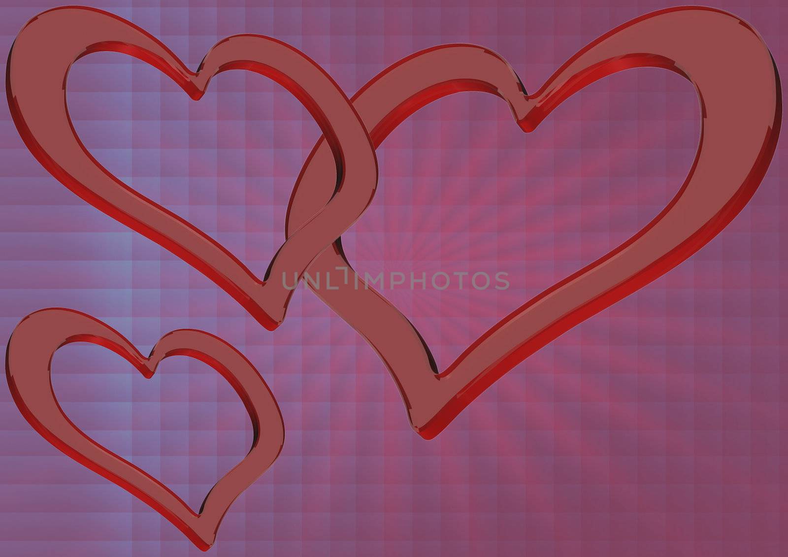 Abstract blue wave background with red hearts